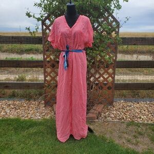 NWT Chaser Solid Coral Pink Chiffon Maxi Georgette Dress with Tie Size Medium